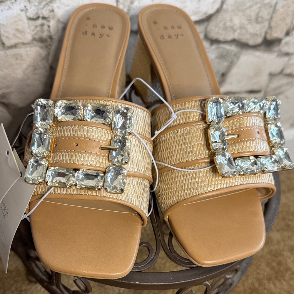A New Day Tan Crystal-Embellished Mules